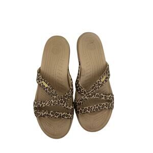 Crocs Sandals Patricia II Women Sz 9 Leopard Cheetah Print Wedge Strappy Slides
